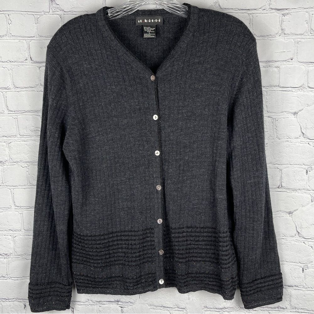 ST KITTI vintage grey wool metallic long sleeve cardigan sweater